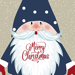 Image showing Christmas Card with gnome face. Retro style Christmas poster.