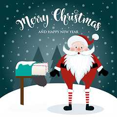 Image showing Christmas card with cute Santa. Flat design. Vector