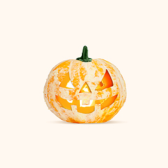 Image showing Scary pumpkin on yellow background, the night of fear