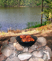 Image showing Grill on shore of lake