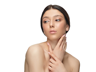 Image showing Portrait of beautiful young woman isolated on white studio background