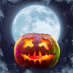 Image showing Scary pumpkin on bright background, the night of fear