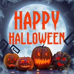 Image showing Scary pumpkin on bright background, the night of fear