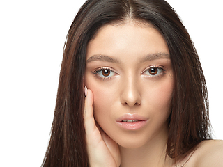 Image showing Portrait of beautiful young woman isolated on white studio background