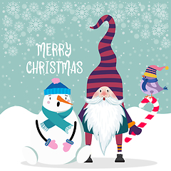 Image showing Beautiful flat design Christmas card snowman and gnome . Christm