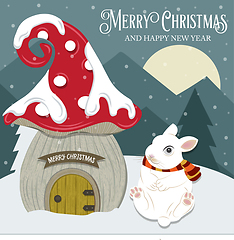 Image showing Beautiful Christmas card with gome house and rabbit. Flat design