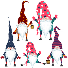 Image showing Beautiful flat design gnomes collection. Isolated items. Vector