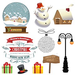Image showing Cute hand drawn, Christmas items collection isolated on white
