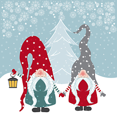 Image showing Beautiful flat design Christmas card with happy gnomes. Christma