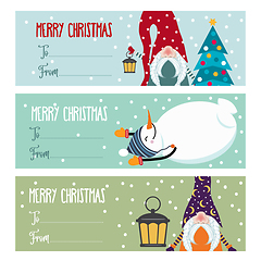 Image showing Cute flat design Christmas labels collection with snowmen and gn