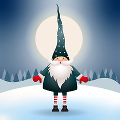 Image showing Cute gnome in the Christmas night. Christmas scene. Vector