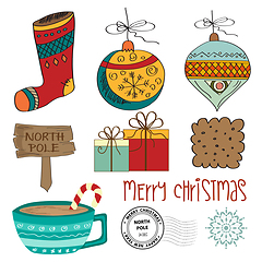 Image showing Hand draw Christmas items collection isolated on white backgroun