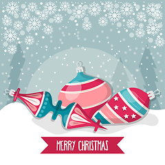 Image showing Christmas card with  balls. Christmas background. Flat design. V