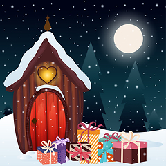 Image showing Magical Christmas scene with gnome house and presents