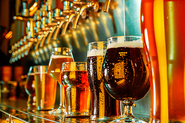 Image showing Glasses of different kinds of beer, time for oktoberfest