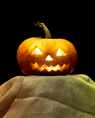 Image showing Halloween pumpkin head jack lantern with scary evil face