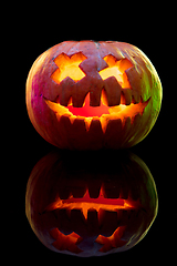 Image showing Halloween pumpkin head jack lantern with scary evil face