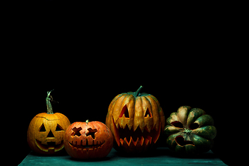 Image showing Halloween pumpkin head jack lantern with scary evil faces