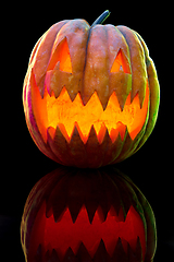 Image showing Halloween pumpkin head jack lantern with scary evil face