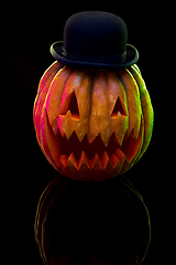 Image showing Halloween pumpkin head jack lantern with scary evil face