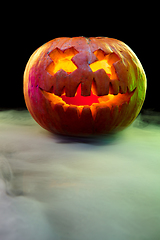 Image showing Halloween pumpkin head jack lantern with scary evil face