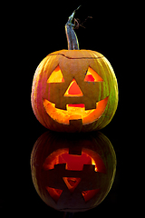 Image showing Halloween pumpkin head jack lantern with scary evil face