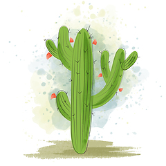 Image showing Watercolor cactus blooming