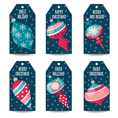 Image showing Christmas labels collection with Christmas balls, isolated items