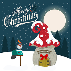 Image showing Beautiful flat design Christmas card with fairy house.