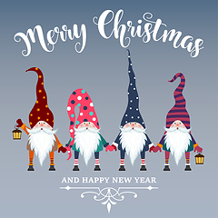 Image showing Beautiful flat design Christmas card with gnomes. Christmas post