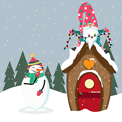 Image showing Funny Christmas card with gome and snowman