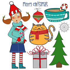 Image showing Cute hand drawn, Christmas items collection isolated on white