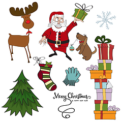 Image showing Cute hand drawn, Christmas items collection isolated on white