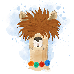 Image showing Watercolor funny llama head