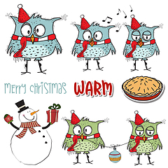 Image showing Funny Christmas birds collection and other Christmas items