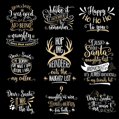 Image showing Funny  Christmas quotes collection isolated on black. Vector