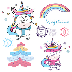 Image showing Magical Christmas unicorns collection on white background