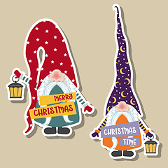 Image showing Christmas stickers collection with cute gnomes. Flat design