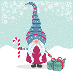 Image showing Beautiful Christmas flat design with gnome. Christmas poster. Ve