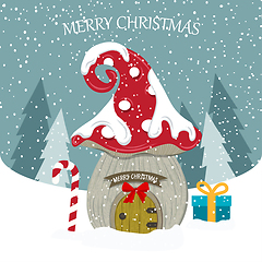 Image showing Beautiful flat design  with fairy house. Christmas card . Christ