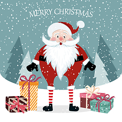 Image showing Beautiful flat design Christmas card with Santa. Christmas poste