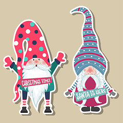 Image showing Christmas stickers collection with cute gnomes. Flat design