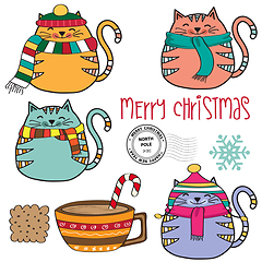 Image showing Cute cozy cats collection  and other Christmas elements