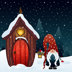 Image showing Christmas night scene with gnome and his magical house