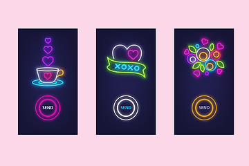 Image showing Love mobile app set with neon glow icons. Virtual love. UI desig