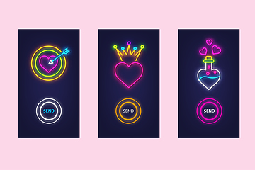 Image showing Love mobile app set with neon glow icons. Virtual love. UI desig