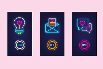 Image showing Love mobile app set with neon glow icons. Virtual love. UI desig