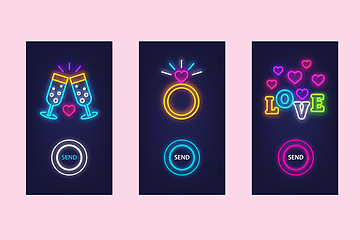 Image showing Love mobile app set with neon glow icons. Virtual love. UI desig