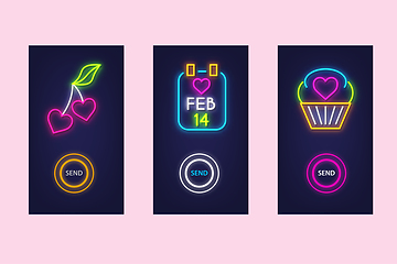 Image showing Love mobile app set with neon glow icons. Virtual love. UI desig