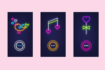 Image showing Love mobile app set with neon glow icons. Virtual love. UI desig